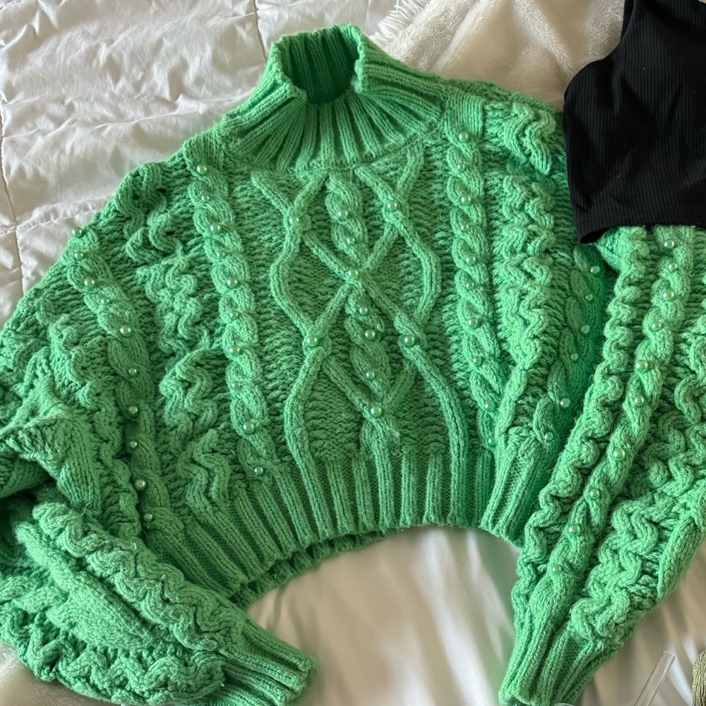 Zara Knit Pearl Cropped Sweater